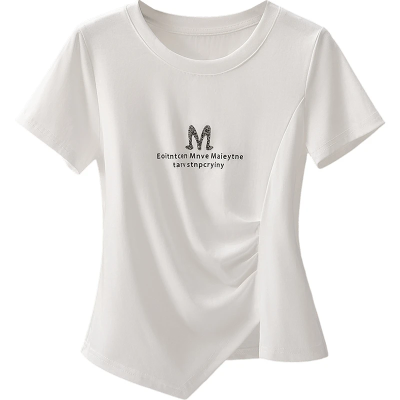 丝柏舍2025夏季新款女装时尚修身显瘦不对称圆领T恤S52X4377T