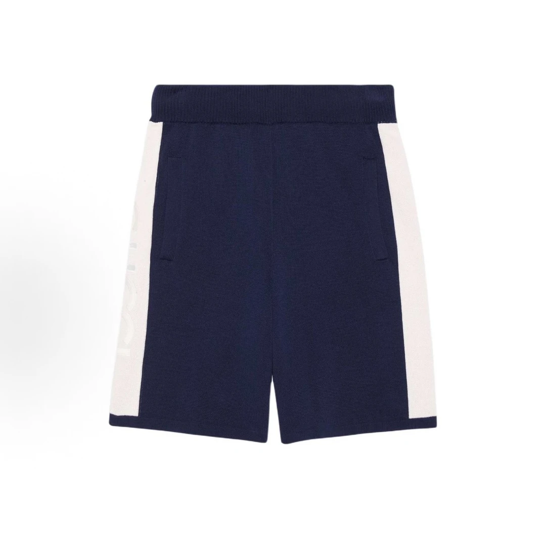 未使用 GUCCI/古驰 蓝色 字母LOGO刺绣 抽绳短裤 休闲裤 运动裤