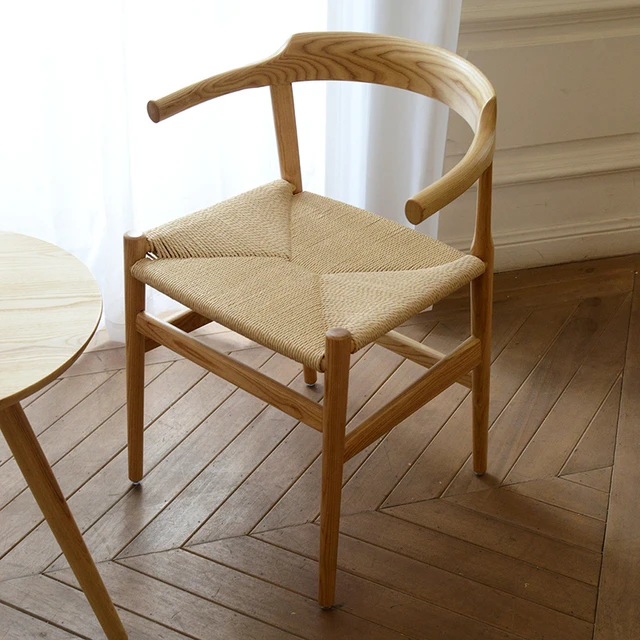 原木日式椅子家用扶手餐椅 北欧设计实木休闲悬浮桌椅 新中式茶椅