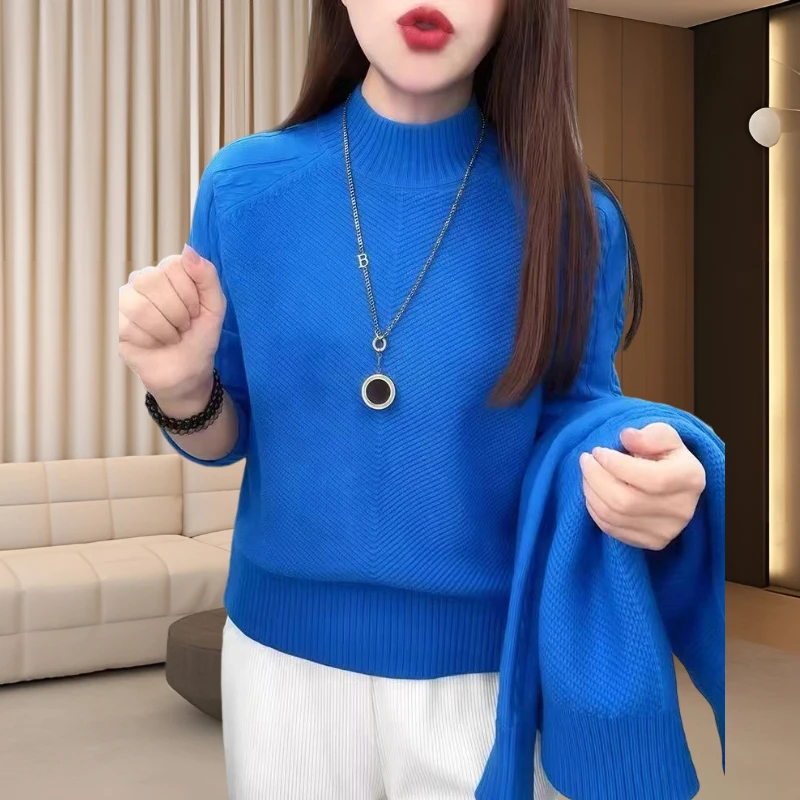 极简风简约半高领内搭毛衣女秋冬2025新款休闲百搭打底针织衫上衣