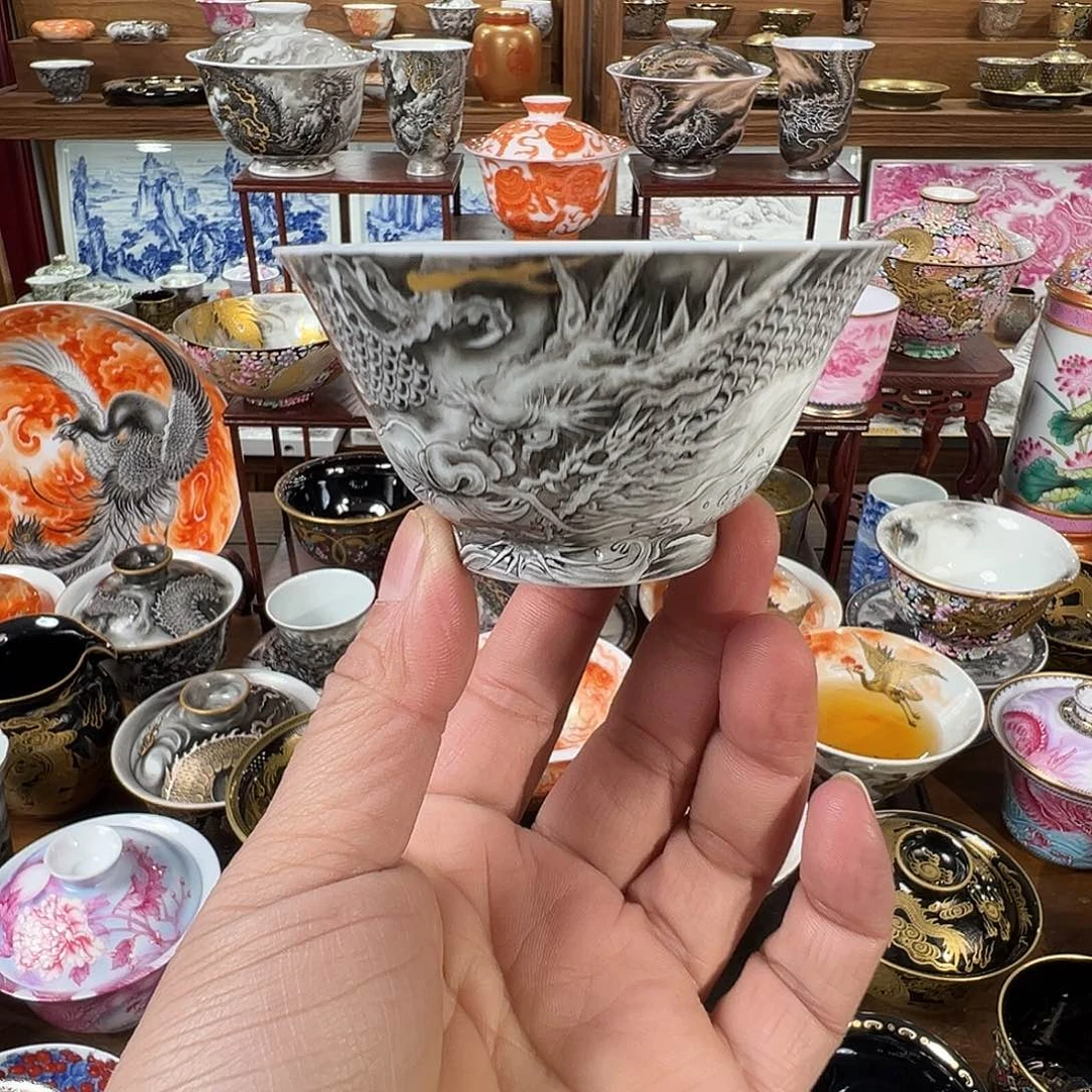 薄胎墨龙主人杯杯杯