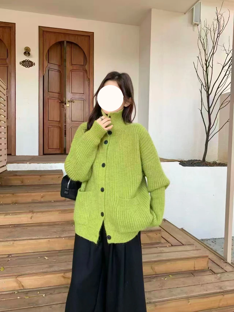 5498#高领针织开衫外套 FL