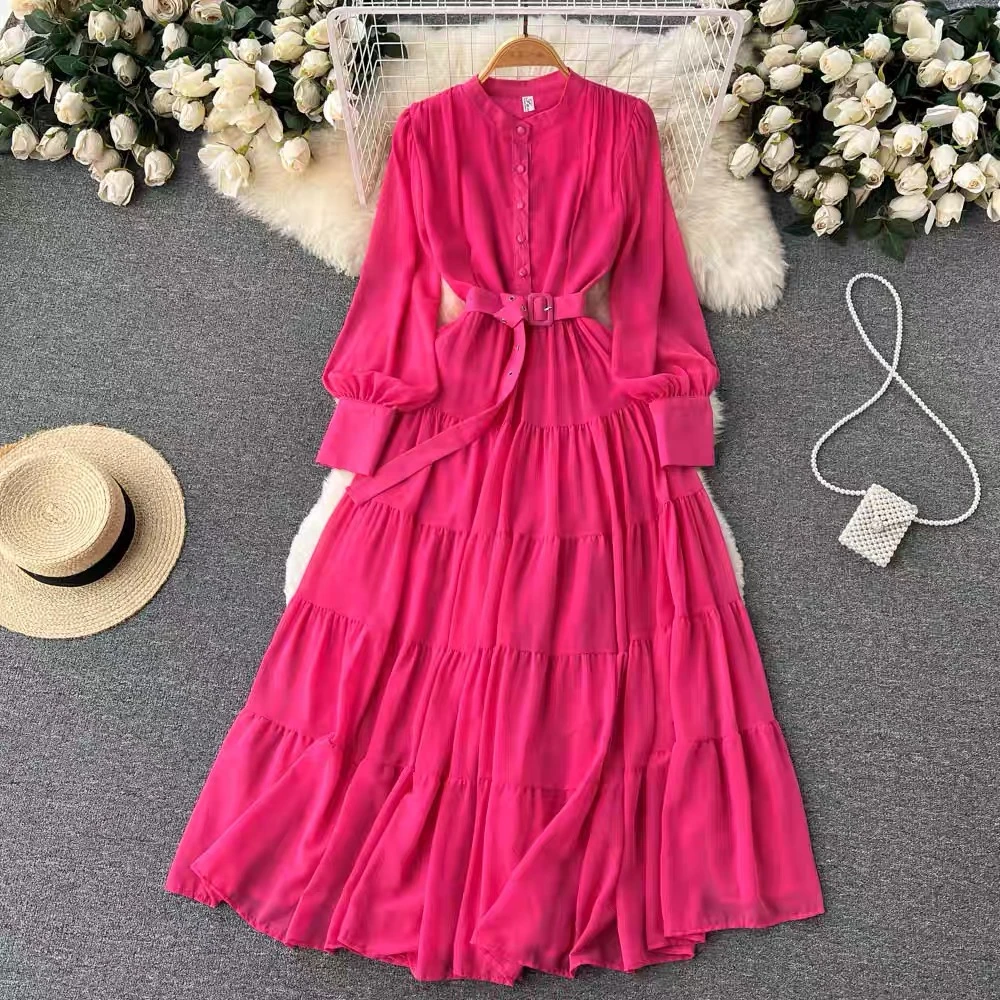 S-3-388收腰显瘦大裙摆裙子