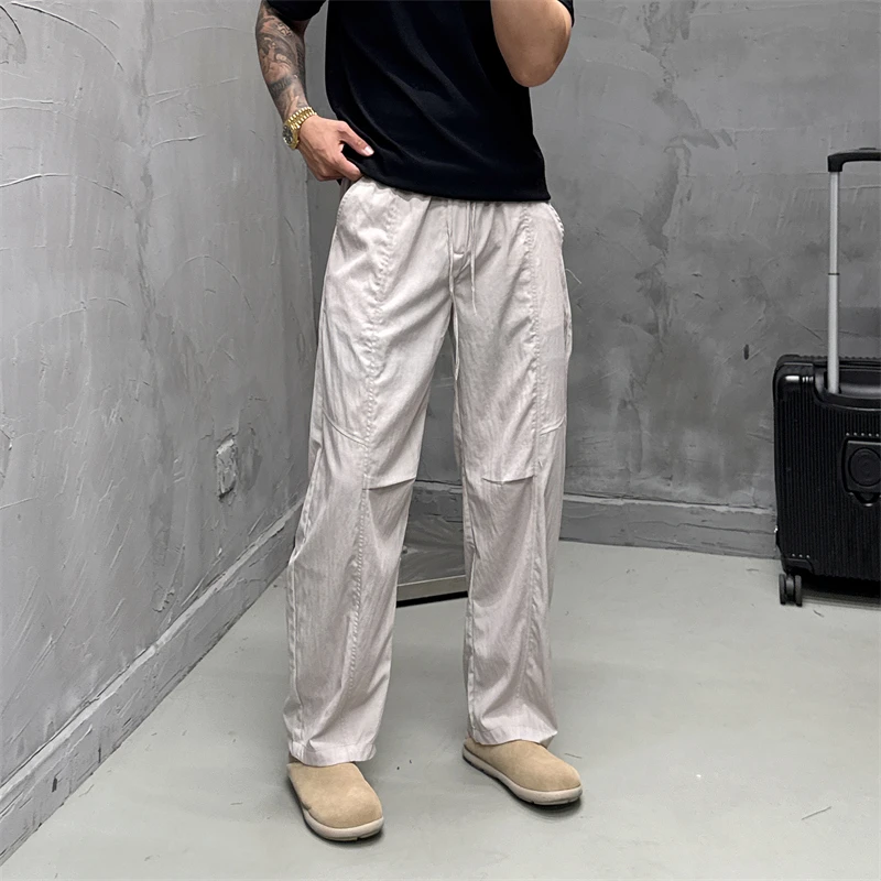 夏季新款潮流宽松拼接垂感休闲裤时尚百搭舒适显瘦高级感直筒长裤