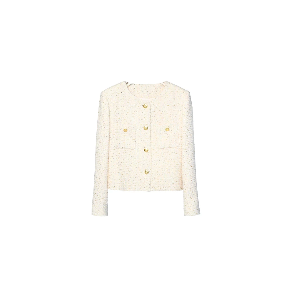 孤品【春季进行曲】甜美短款小香风珠片混纺重工粗花呢圆领外套