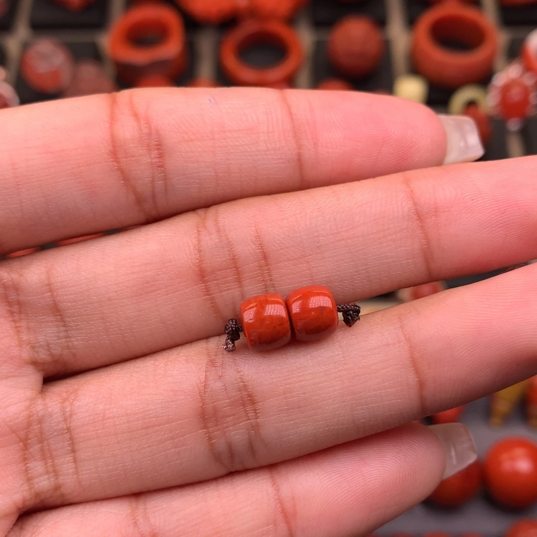 南红玛瑙未镶嵌直切对珠6+