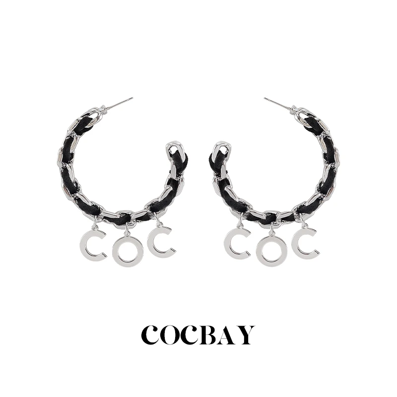 铜合金皮质耳饰  COCBAY-铜合金手工编织小众设计字母皮质耳圈