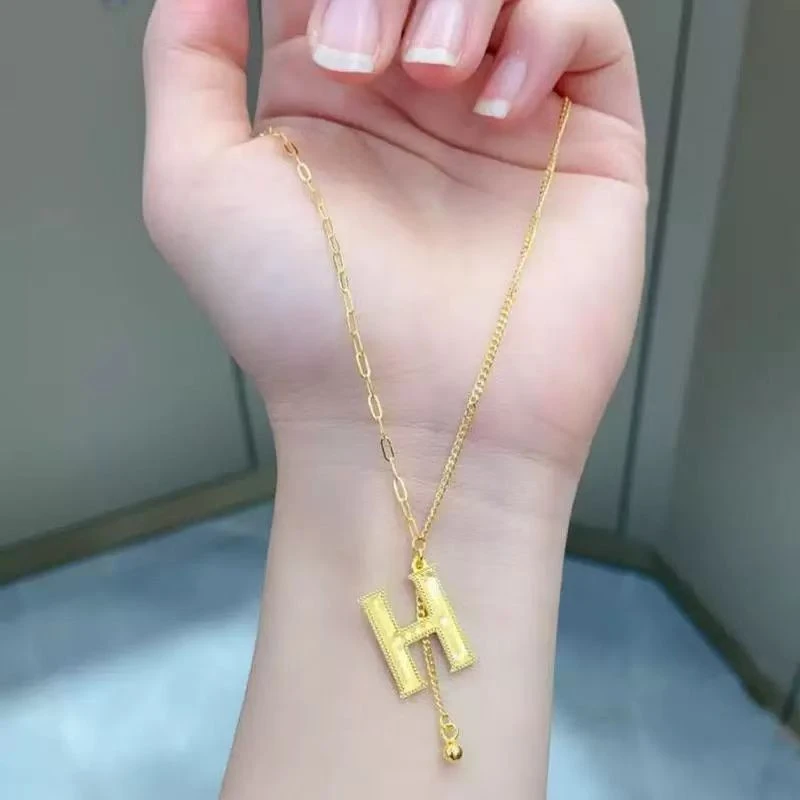 坠链均足银 足银H字母项链女欧美时尚小众设计感网红同款颈链