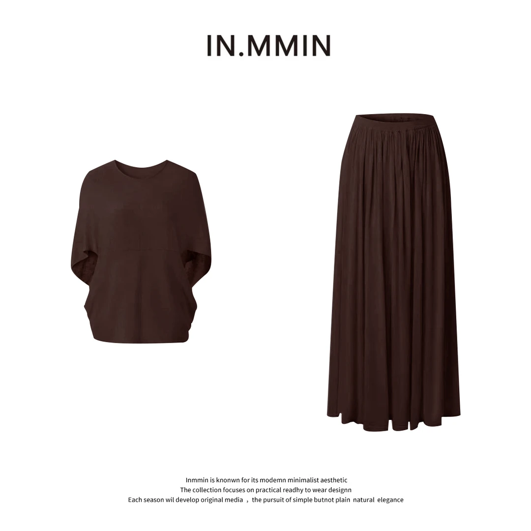 IMMMIN04  羊毛精致气质慵懒松弛感上衣+褶皱高腰A字裙套装