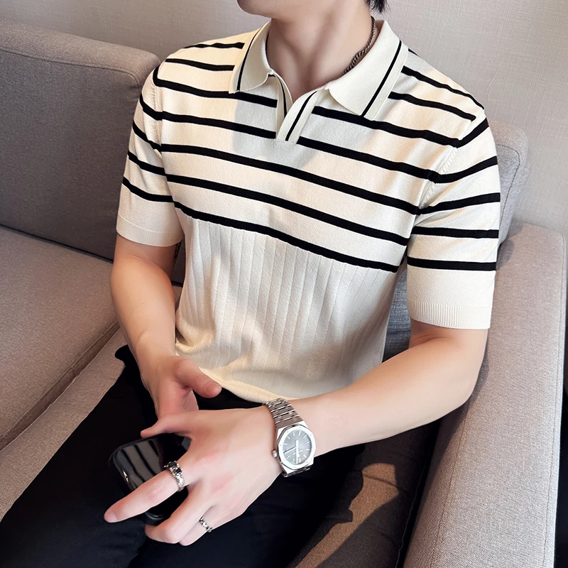 PONDEHEFOT普丹希斐条纹短袖男款polo衫男新款爆款有领针织