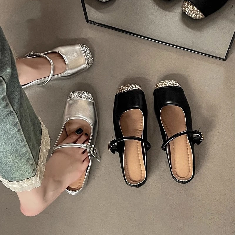 万达撤柜小香风包头半拖女2025年夏外穿晚风温柔平底玛丽珍鞋凉拖