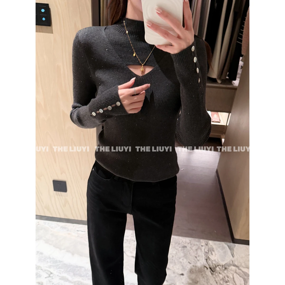 【LIUYI】小心机~半高领镂空亮片设计感内搭毛衣51211C1