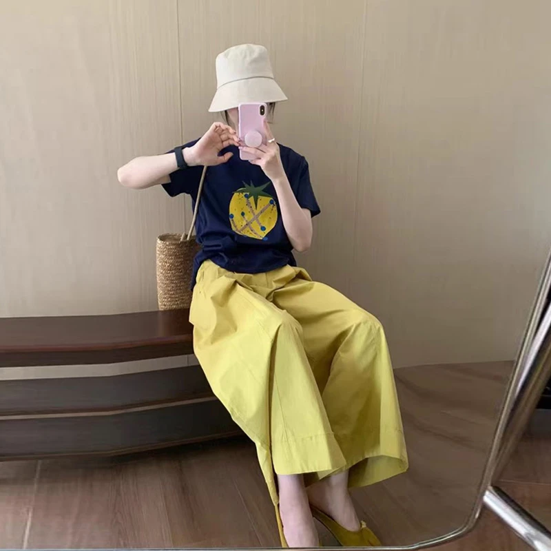 美式漂亮印花T恤裤子两件套女2025夏季新款休闲潮流韩系显白套装