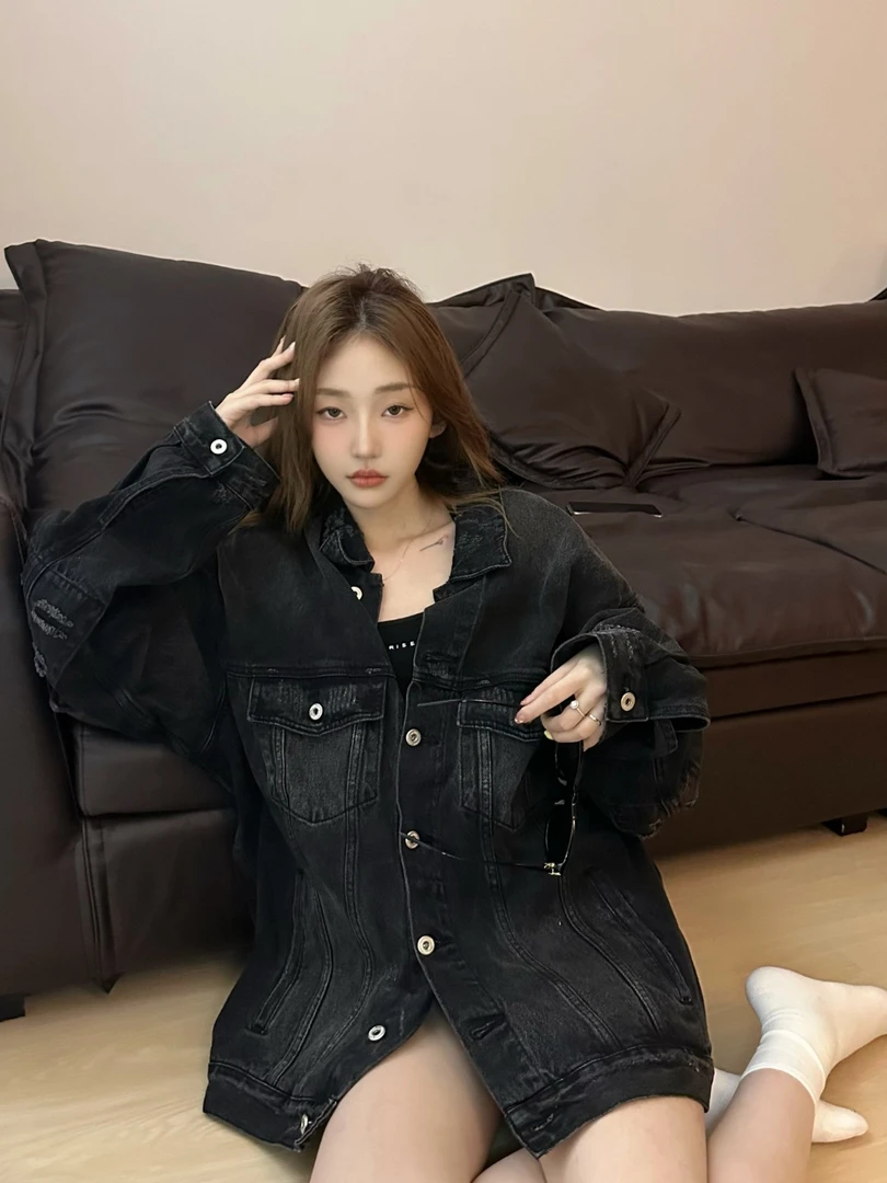 【黑黑专属】潮牌高街水洗做旧牛仔外套小众复古宽松休闲夹克男女