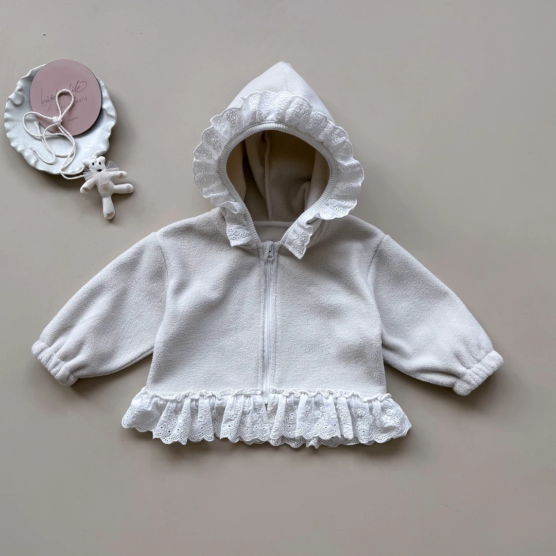 2025婴童春秋款韩版女宝宝绒感连帽花边外套24216