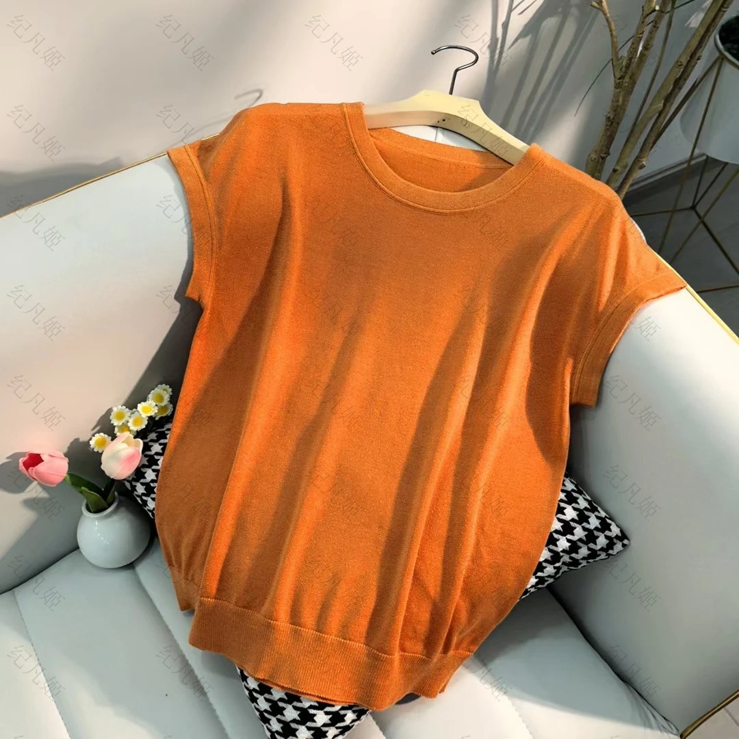 纪凡姬/4019-星光闪闪设计感小飞袖T恤衫女夏季