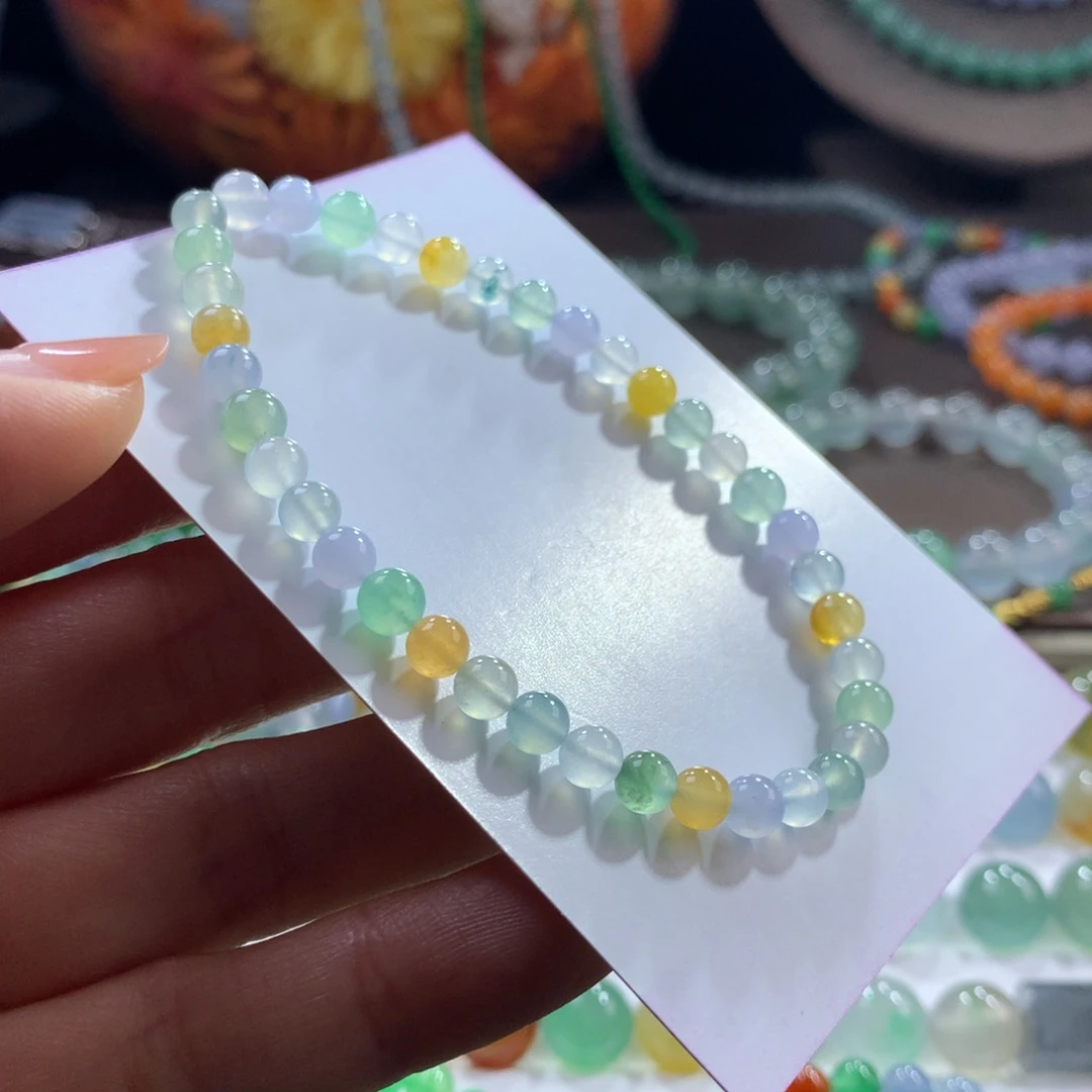 翡翠未镶嵌手链！性价比纯净冰透多宝卡5