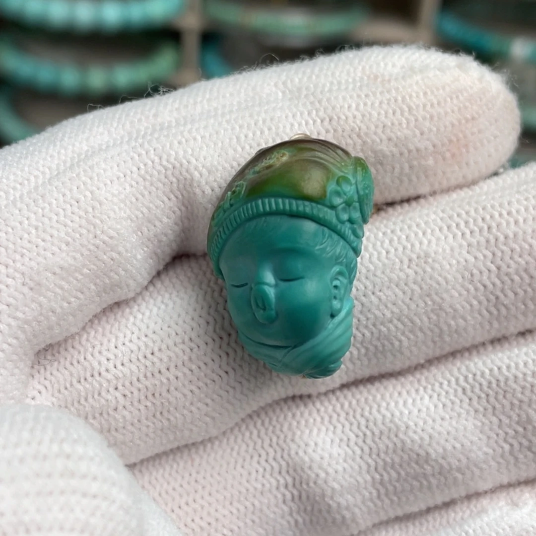 绿松石未镶嵌半玉化水波纹嘟嘟