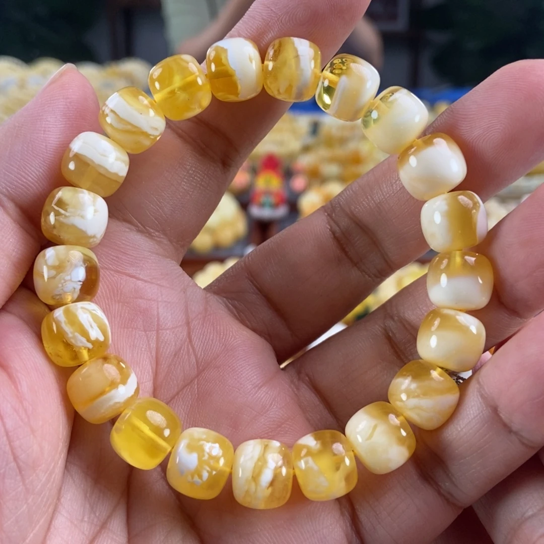 琥珀未镶嵌珠宝奇石11金瓷白溶洞手串17.1