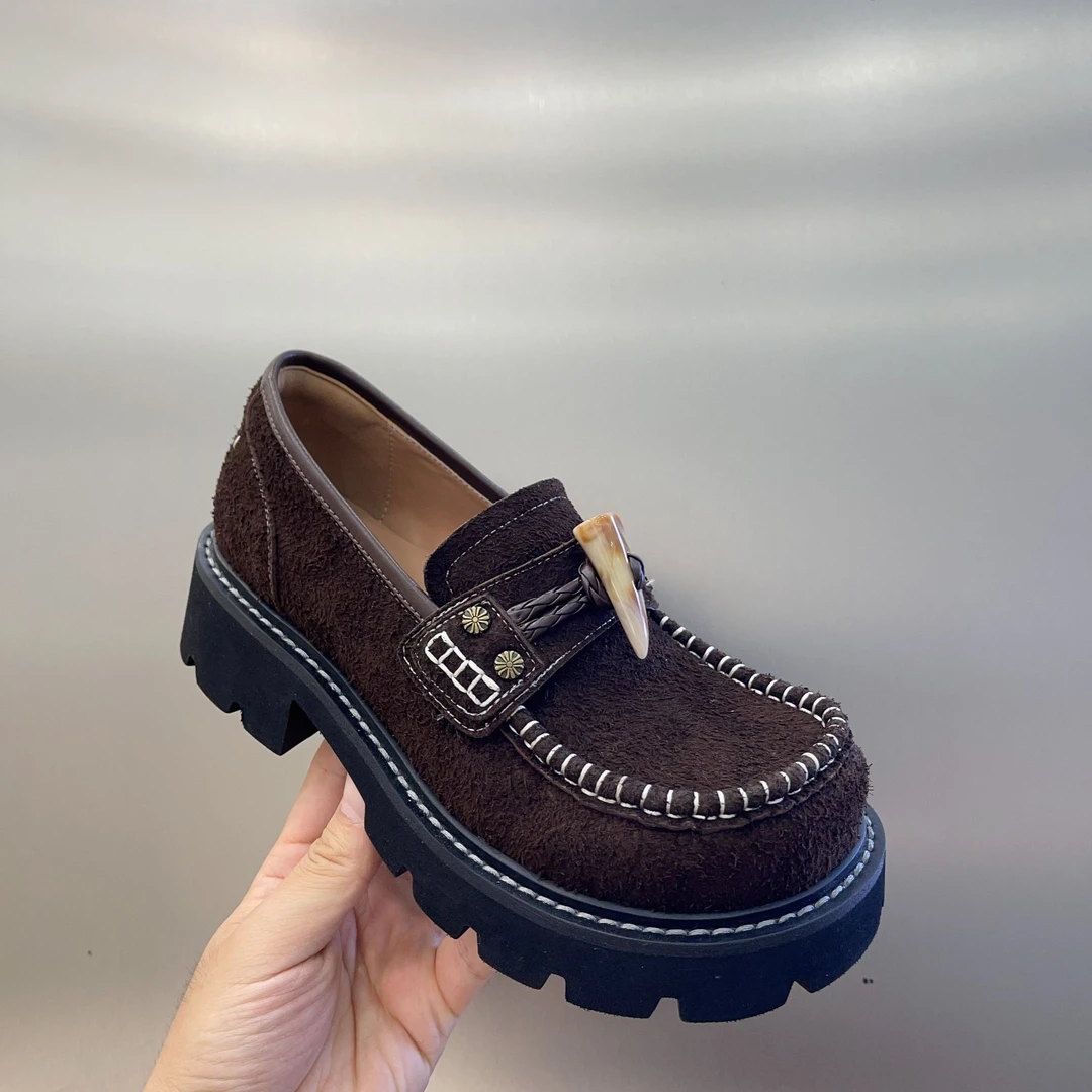 方跟磨砂皮一脚蹬乐福鞋豆豆鞋休闲鞋女士低帮复古