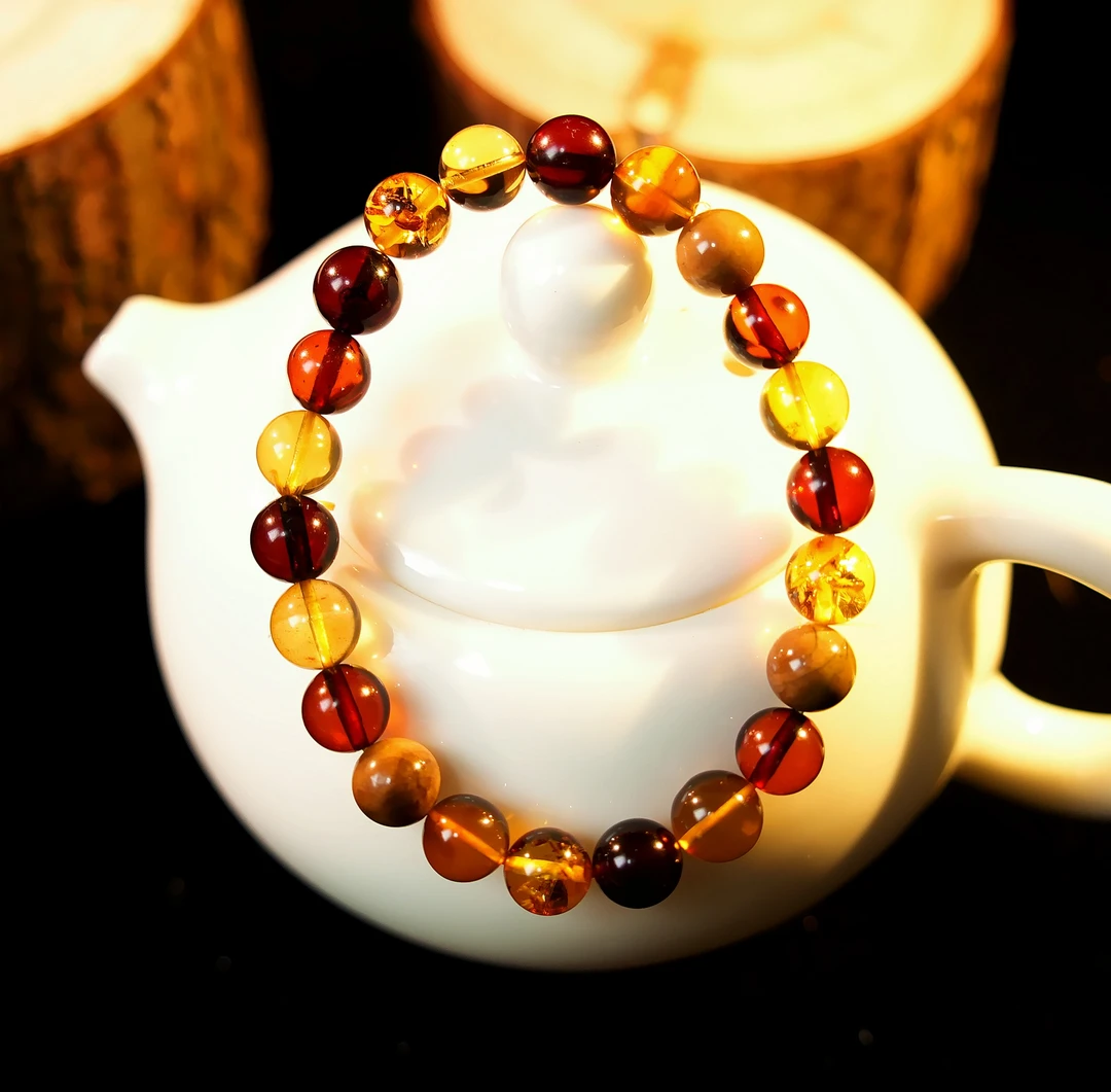 8+SY多宝手串彩色时尚美拉德色系天然琥珀多宝手串百搭精美手链单