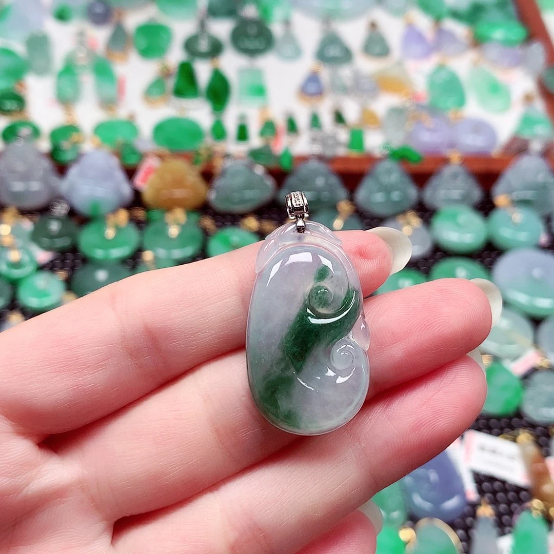 翡翠18K金镶嵌吊坠(不含链)