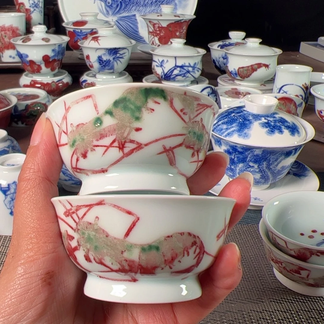 杯以**贵原矿青花釉里红瓷器