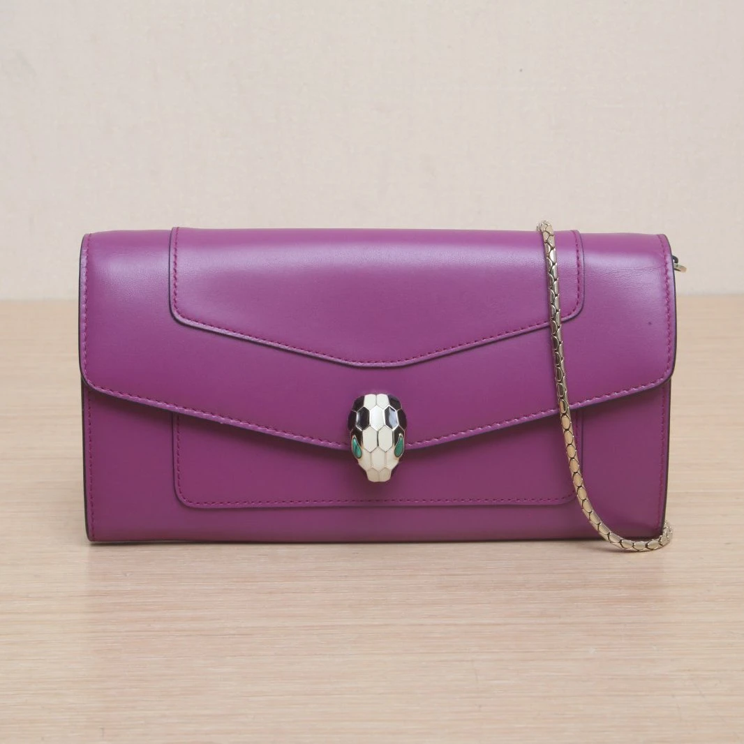 95新 BVLGARI/宝格丽 【娇】蛇头包 woc 钱包 19紫色皮革C 843432