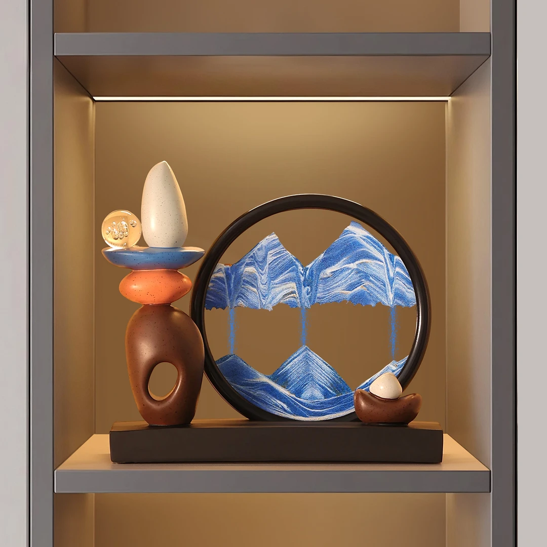 轻奢高档时来运转流沙画摆件欧式酒柜客厅办公室装饰品3D立体沙漏