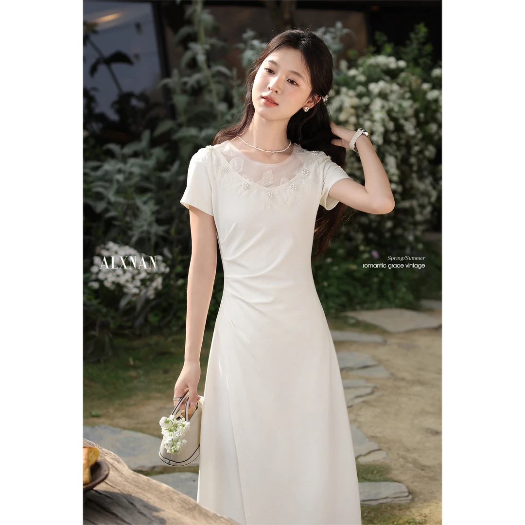 【品牌撤柜款ZB】法式米白色连衣裙设计感高级优雅长裙女L55219