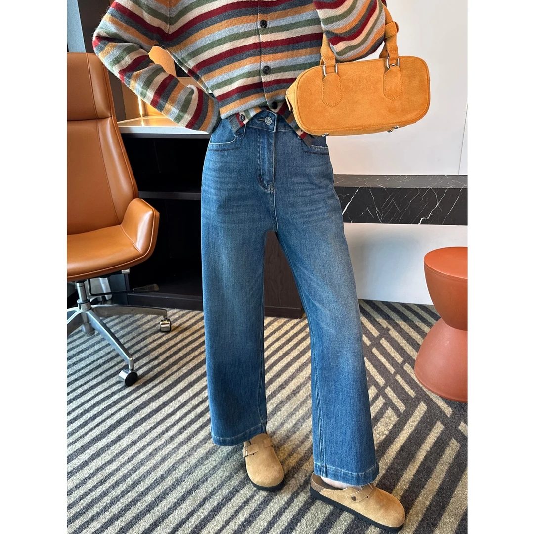 满分裤型九分直筒牛仔裤女秋季新款大码胖妹妹高腰弹力宽松阔腿裤