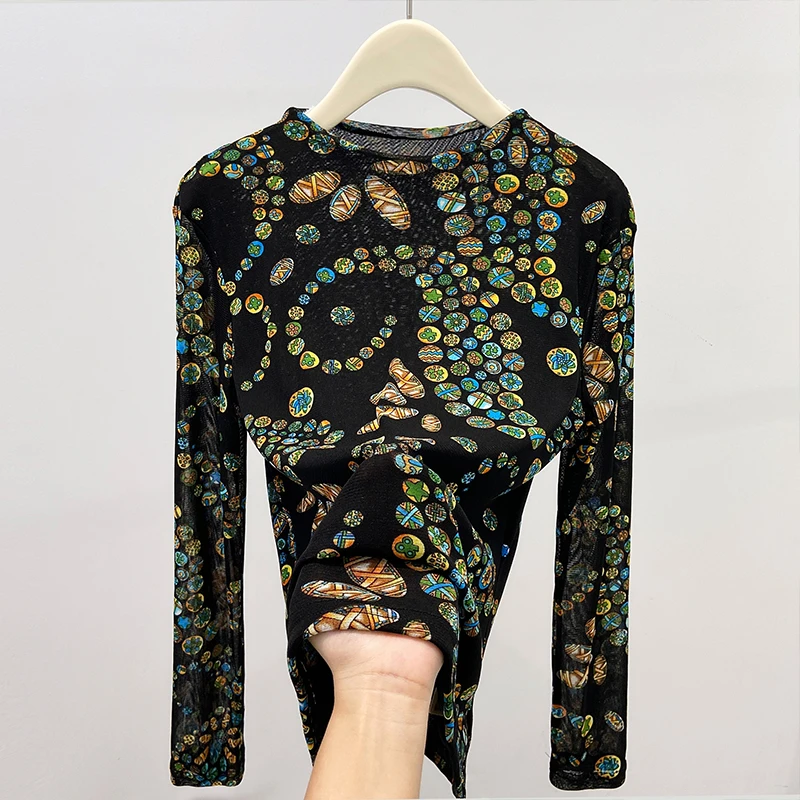 8254#高贵上档次小衫2025新款潮流气质时尚显瘦网纱打底衫上衣