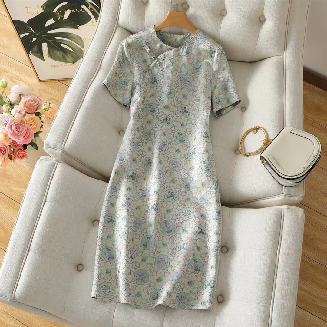 重磅推出：高端非遗真丝【宋锦提花】连衣裙女2025夏季新桑蚕丝裙子