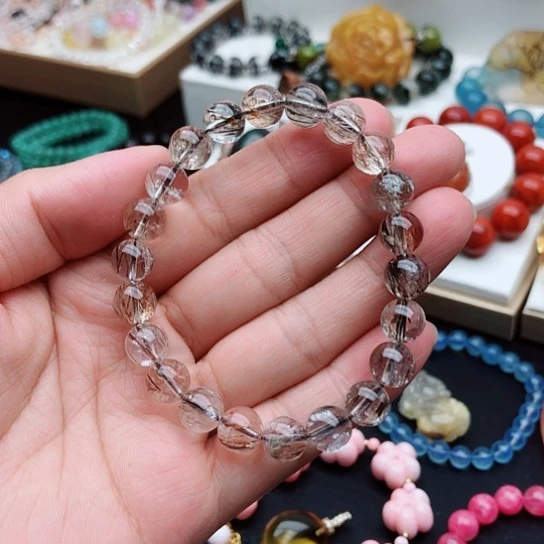 手链银S925镶嵌烟晶