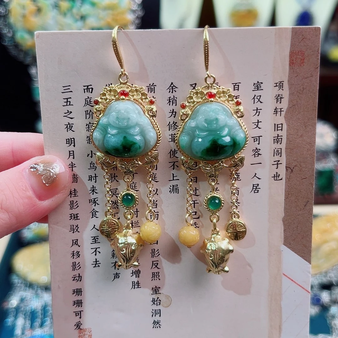 翡翠银S925镶嵌挂件耳环