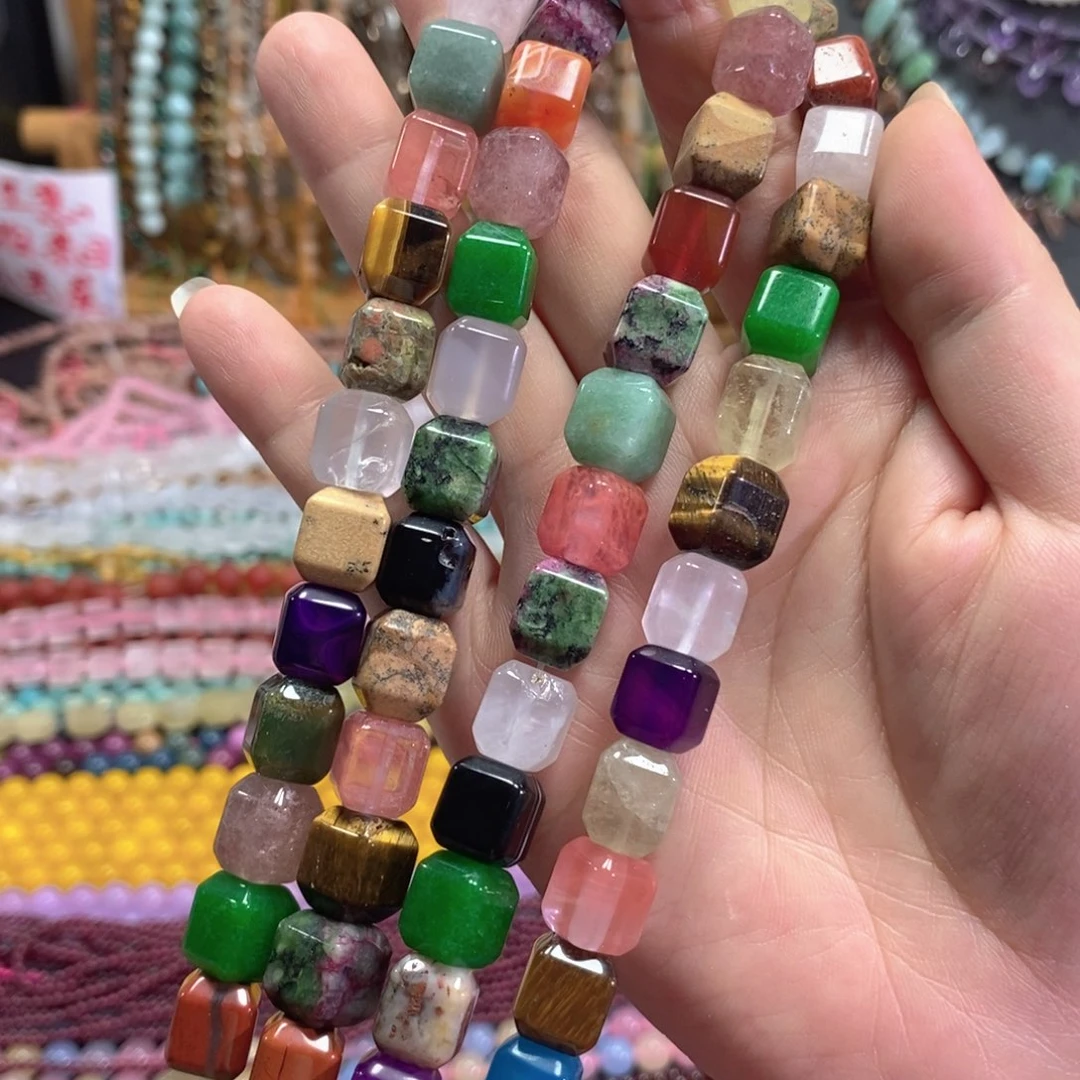 未镶嵌玛瑙/玉髓珠宝半成品多宝方糖一条卡10mm
