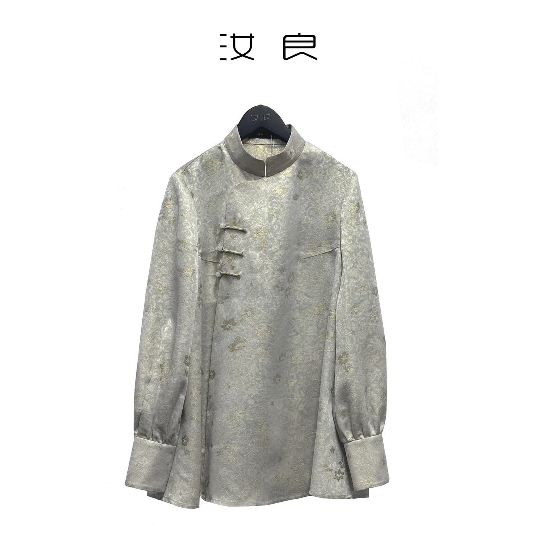 织金立领三粒扣衬衣上衣