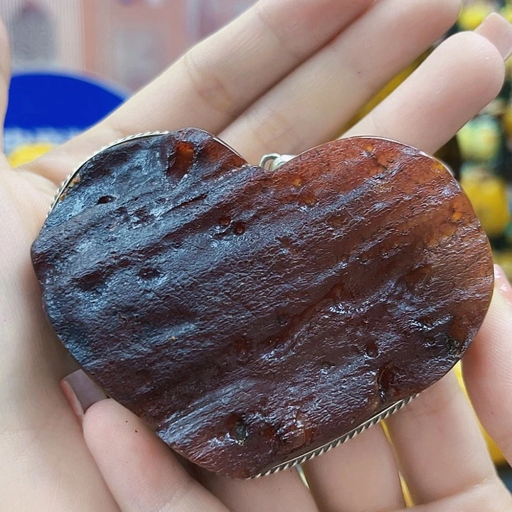琥珀颈饰银S925镶嵌吊坠