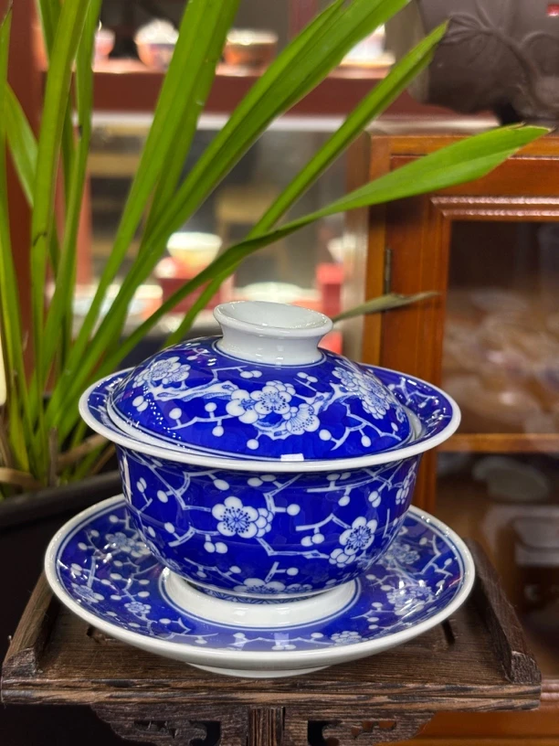 【陶月楼】冰梅盖碗元宝三才容量150手工手绘 景德镇茶具泡茶盖碗