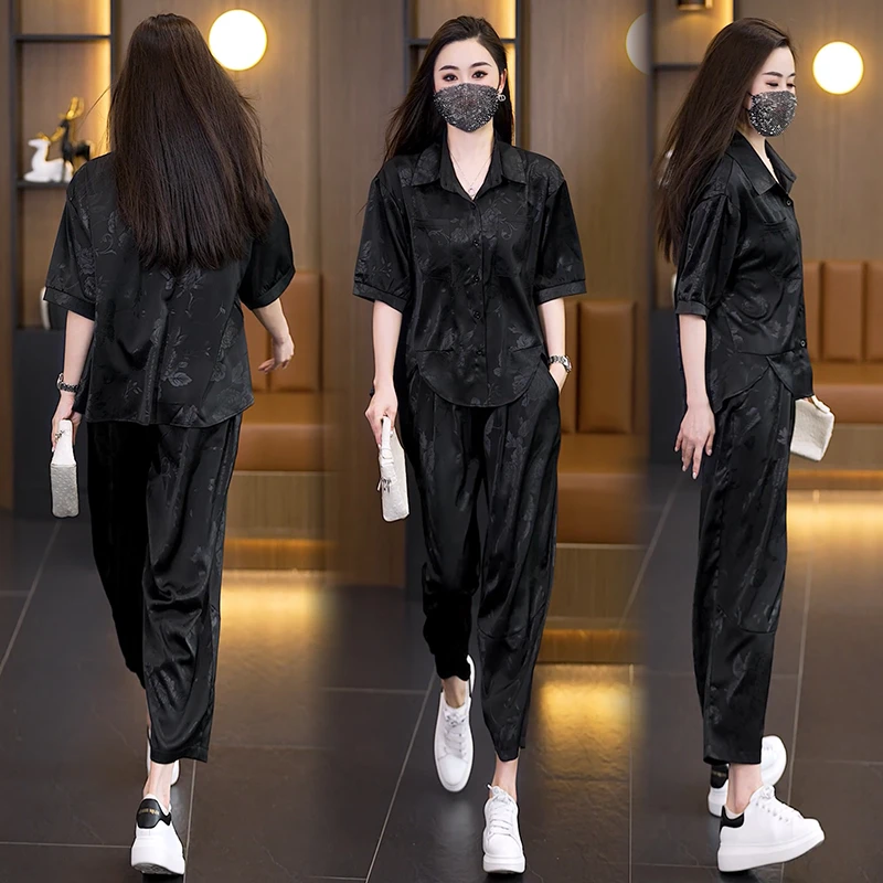 高端设计感大码时尚套装2025夏季新款韩版气质宽松显瘦两件套