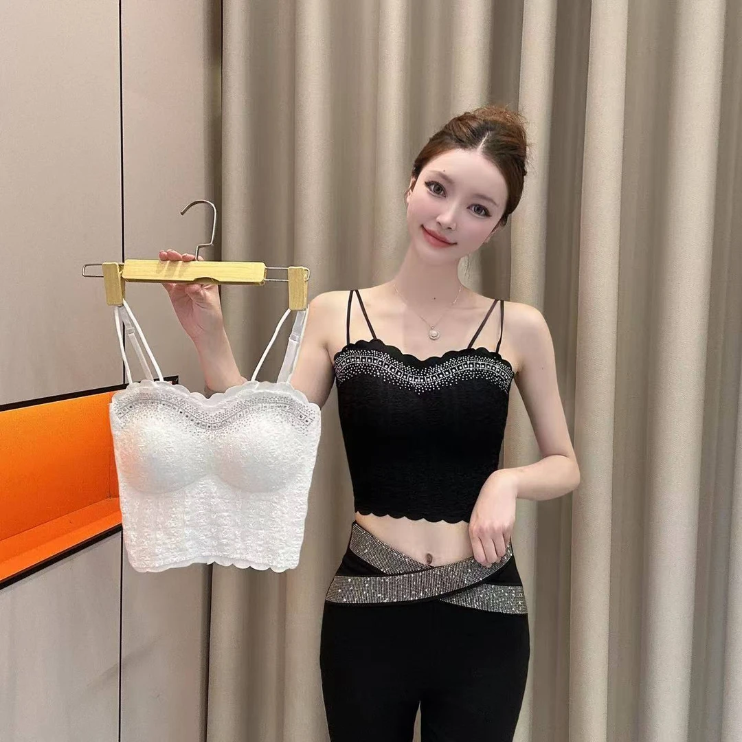 【潮流百搭】亮钻时尚打底吊带背心内搭修身显瘦气质性感固定杯美背