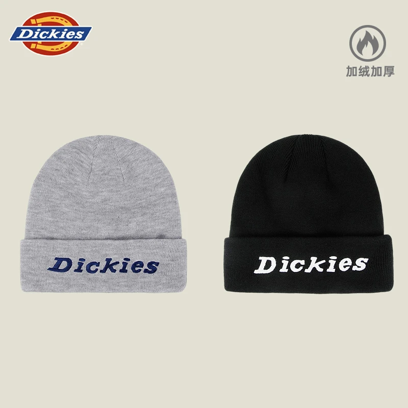 Dickies秋冬加绒冷帽刺绣LOGO保暖帽子大头围情侣款针织毛线帽