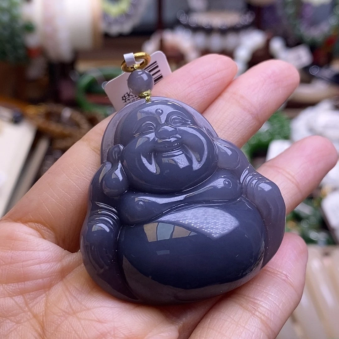 颈饰未镶嵌和田玉老矿料浓烟紫佛公吊坠