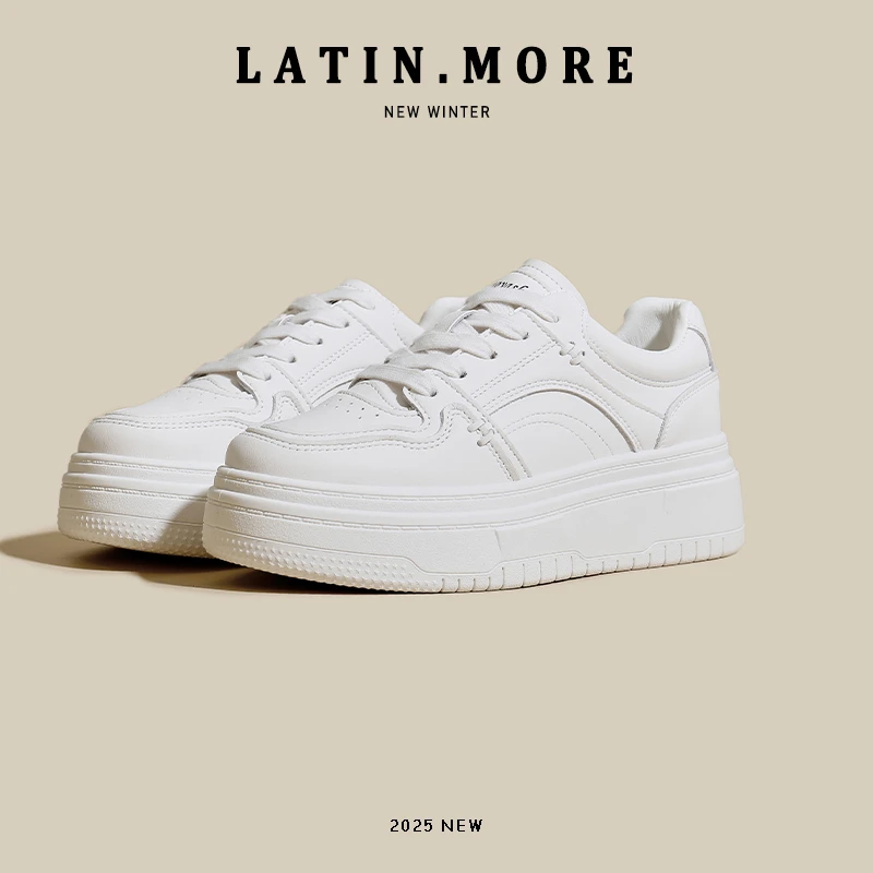 厚底小白鞋女2025新款阔腿裤专用女款百搭学生女鞋小个子增高板鞋