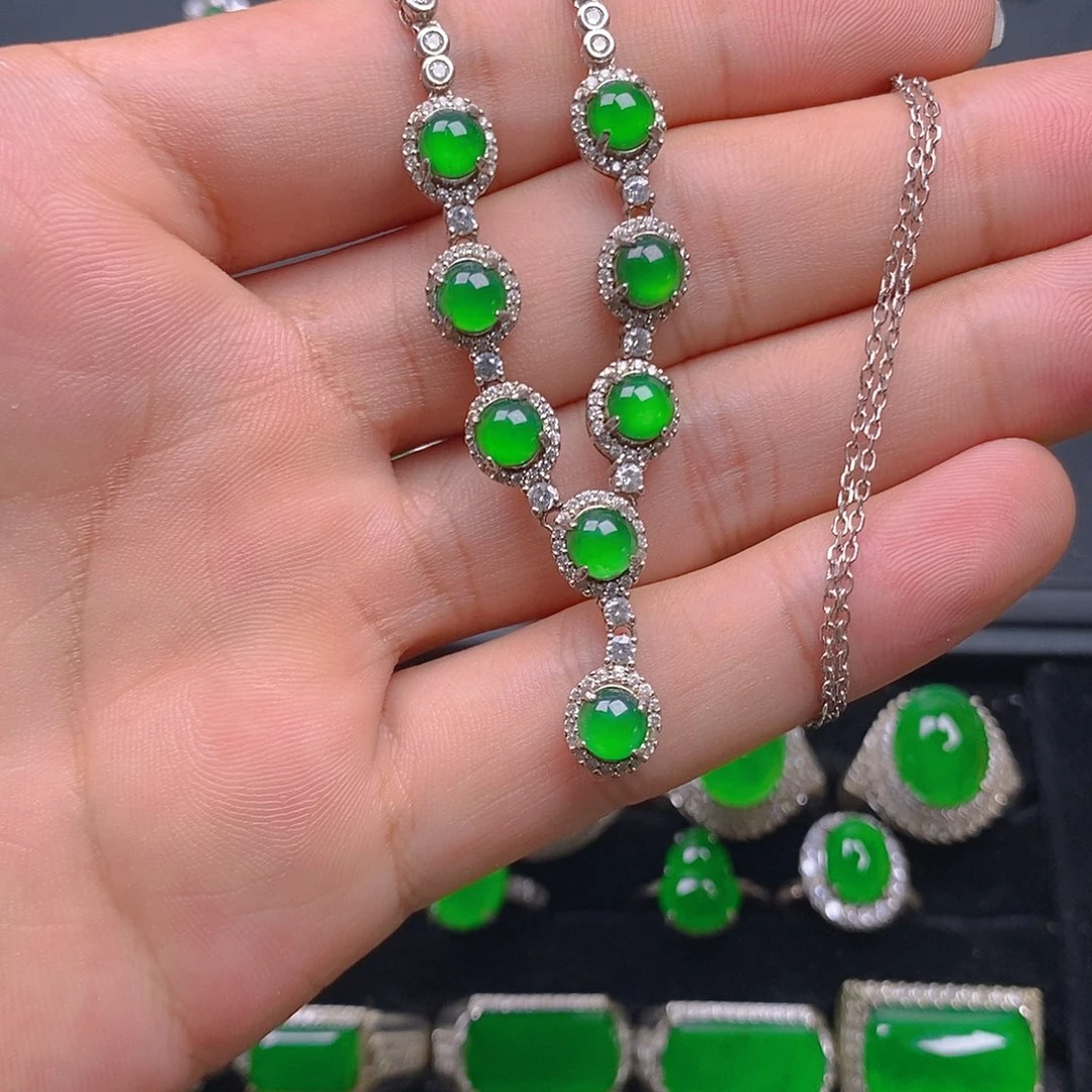 项链银S925镶嵌翡翠项链