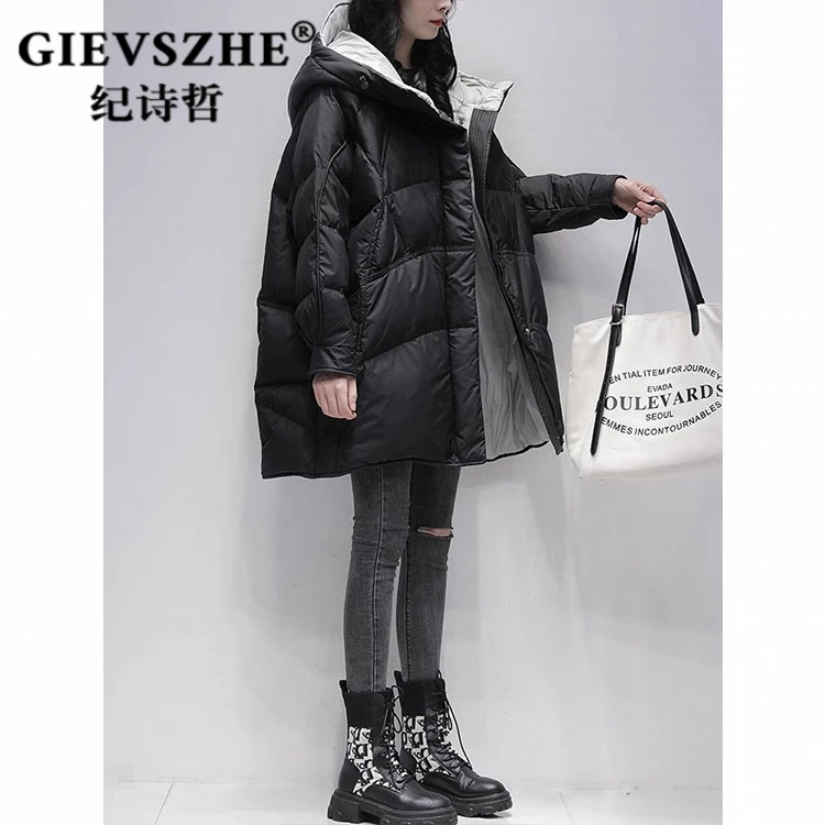 纪诗哲保暖羽绒服女款冬季新款时尚保暖宽松白鸭绒中长款加厚外套