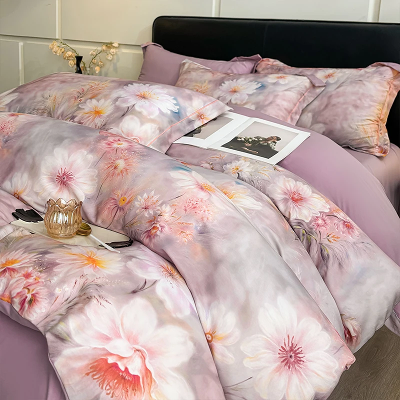 新款（莱赛尔天丝棉）数码印花四件套轻奢高端款亲肤透气床单床笠