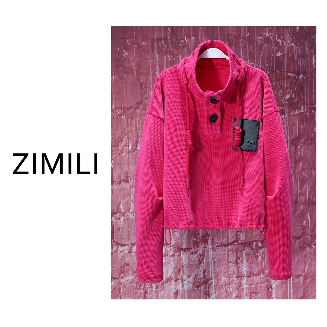 【子秋女装】2025春季欧洲站《银星 海棠》竹节纹重工高领卫衣5959