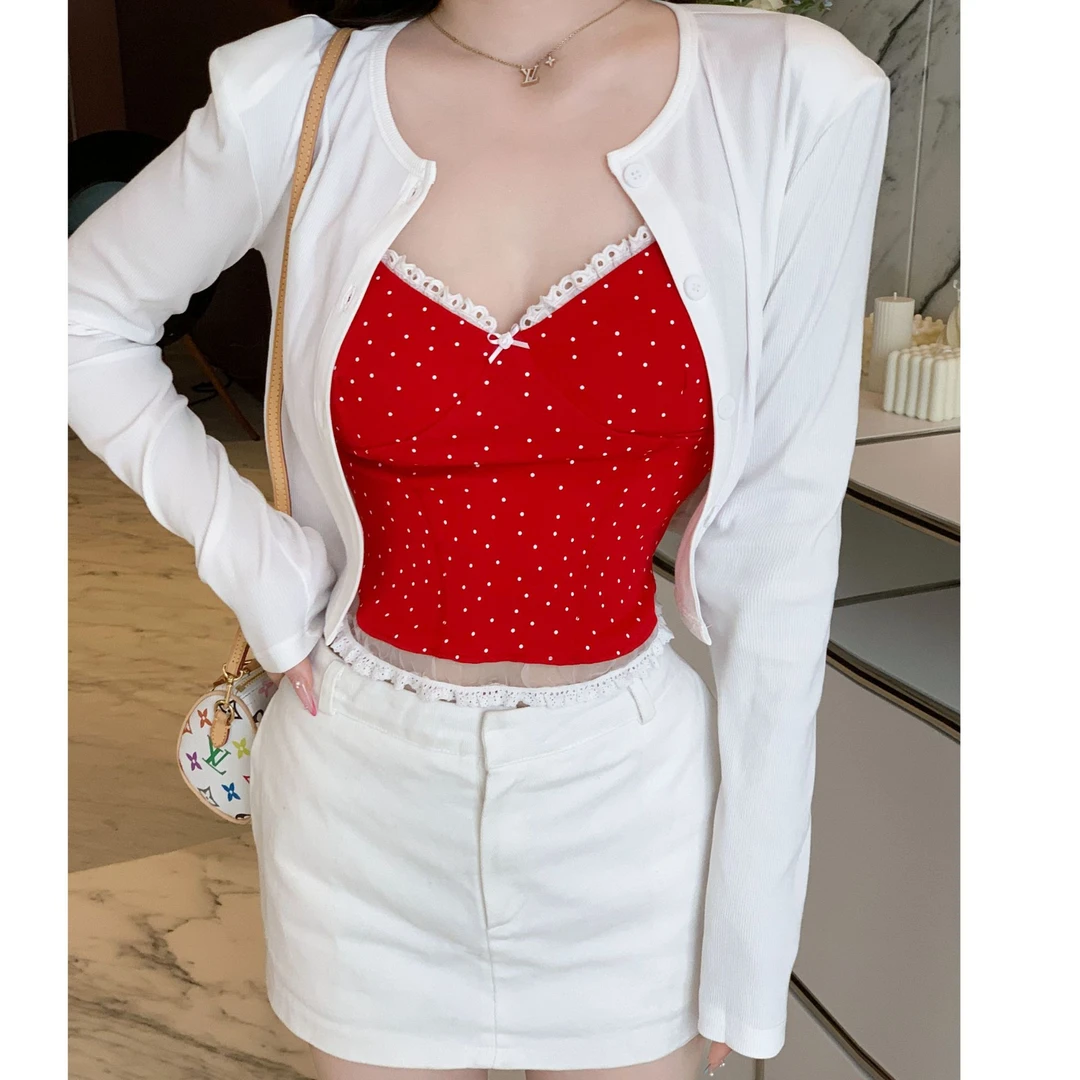 媛媛【点点园语】波点蕾丝洋气甜美时尚背心吊带#D0856