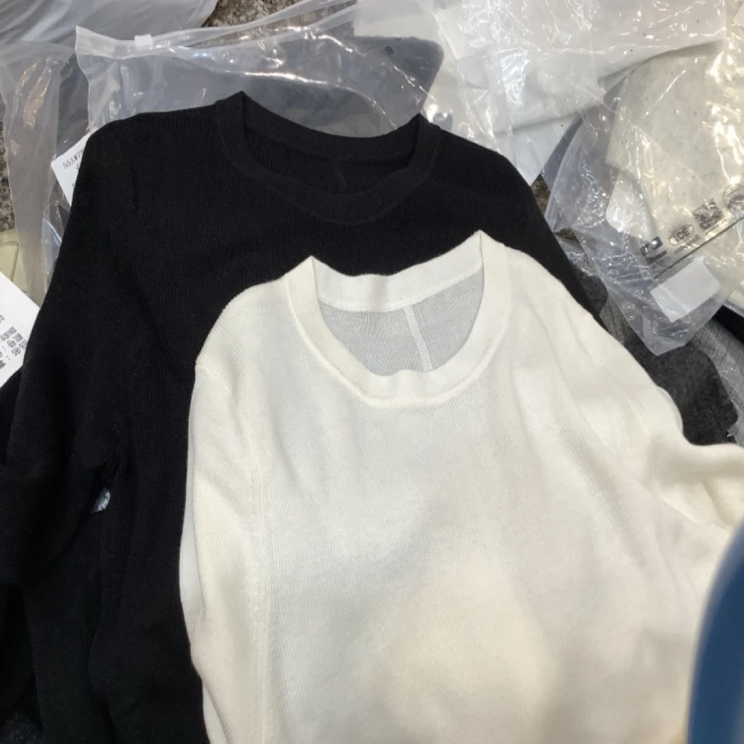 修身镂空纯色圆领网红百搭不褪色ins衫常规款